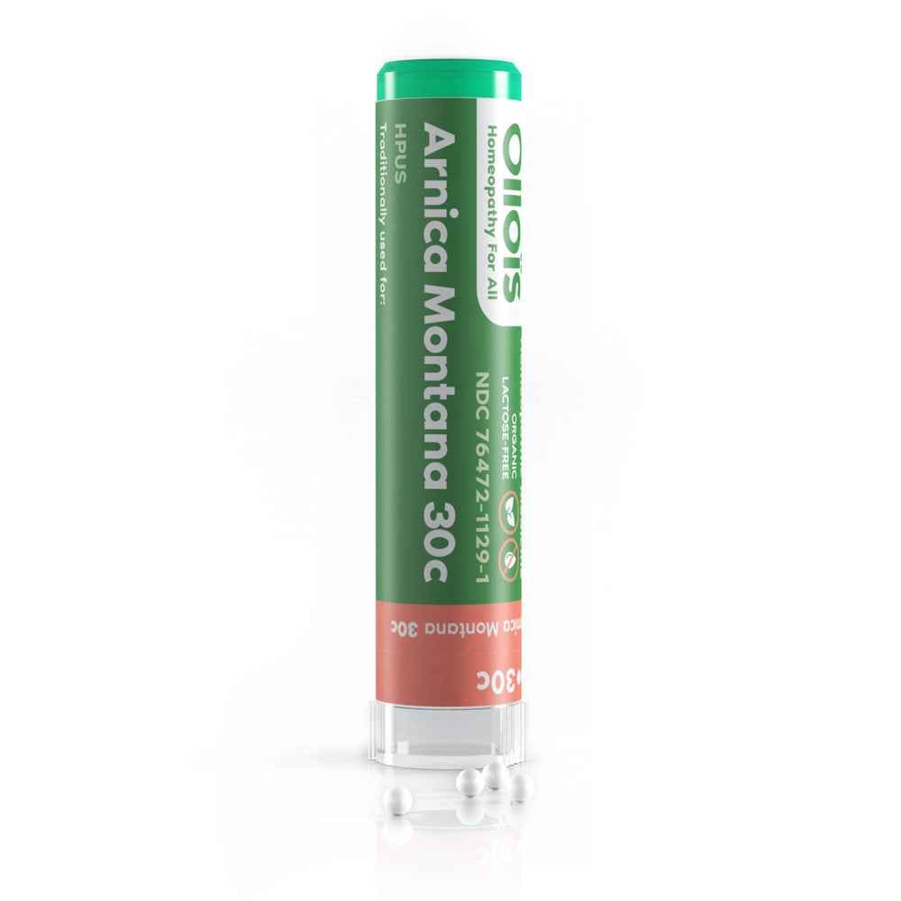 OLLOÏS Arnica 30C pellets in a tube for bruises and muscle soreness.