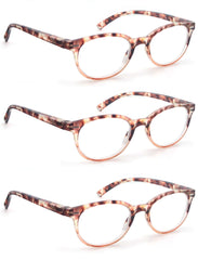 OLOMEE round tortoiseshell reading glasses, 3-pack, front view for travel and home use.