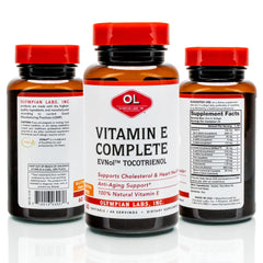 Olympian Labs Vitamin E Complete Tocomin bottle side view with label.