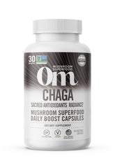 OM Mushroom Superfood chaga capsules bottle showcasing convenient daily antioxidant support