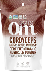 OM MUSHROOM SUPERFOOD Cordyceps powder bottle for energy support.