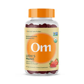 OM Mushroom Superfood Lions Mane Gummies strawberry serving, supports focus.