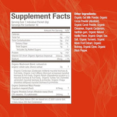 Open OM Mushroom Superfood Morning Energy Blend packet for caffeine-free focus support