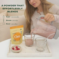 Om Mushroom Superfood Organic Lion’s Mane Powder jar shows reusable packaging and long shelf life.