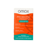 Omax3 bottle with 50B CFU probiotic capsules for daily digestion.