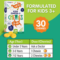 OmegaVia Kids omega-3 gummies flavor label strawberry citrus and sugar-free claim.