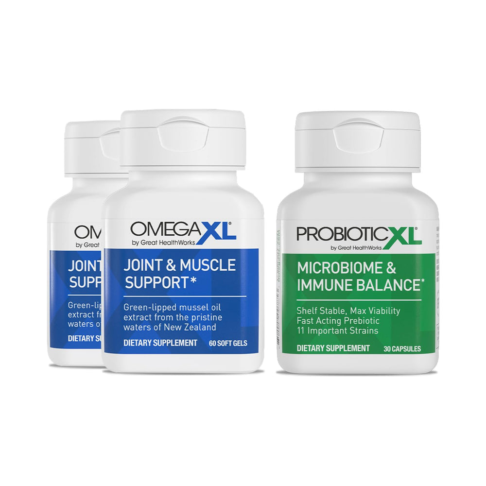 OmegaXL joint support bottle highlighting a high-potency blend for improved mobility.