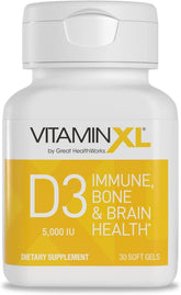 OmegaXL VitaminXL D3 softgel bottle for daily immune support.
