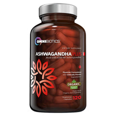 OmniBiotics Organic Ashwagandha bottle ready for daily stress support.