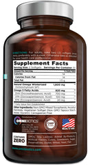 OmniBiotics label close-up highlighting DHA and EPA per serving.