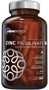 OmniBiotics Zinc Picolinate bottle label highlighting high absorption.