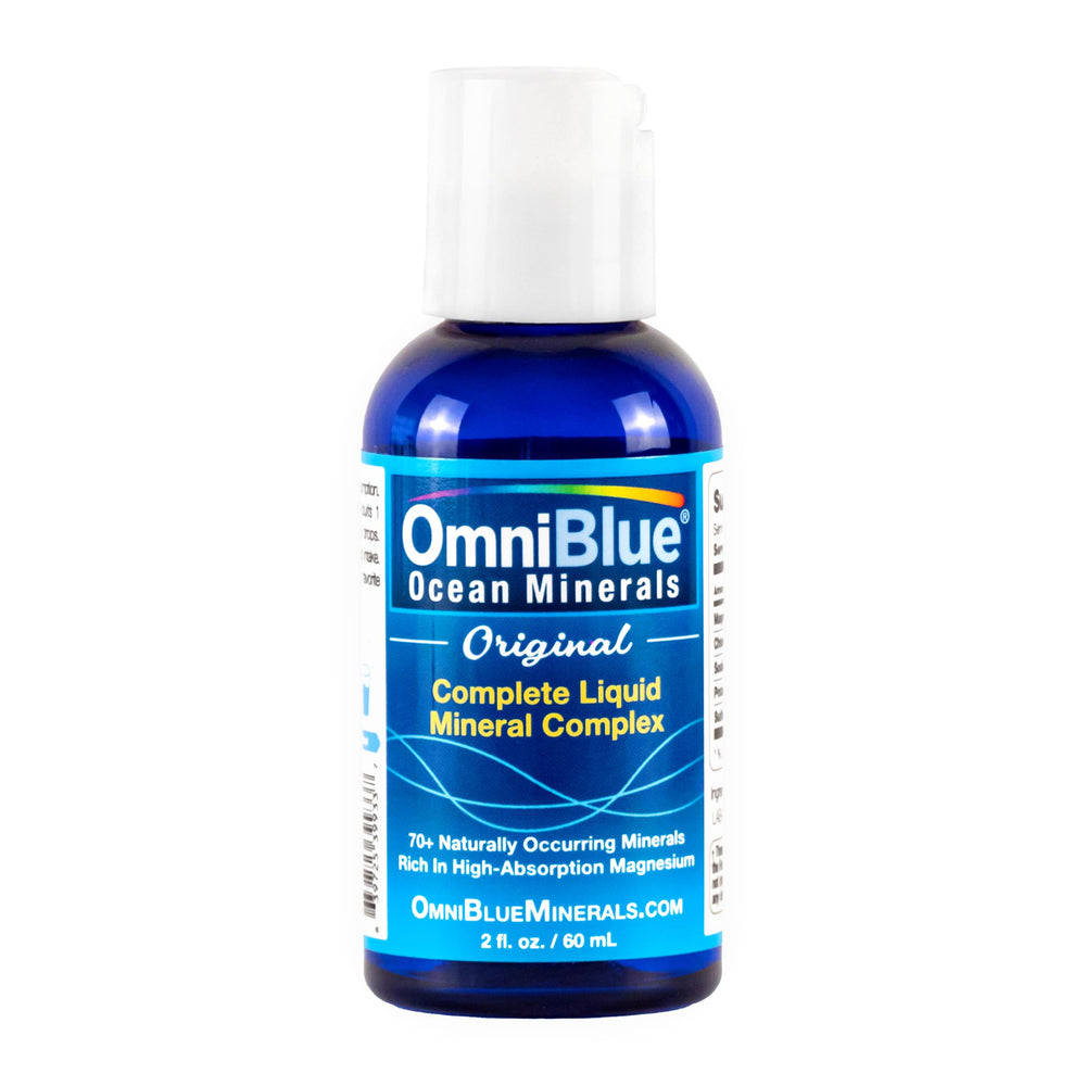 OmniBlue Ocean Minerals bottle for daily hydration with trace minerals.