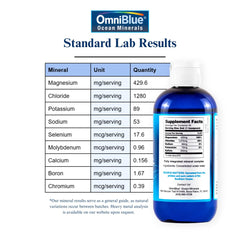 OmniBlue Ocean Minerals pour highlighting easy mixing for sleep, digestion and energy.