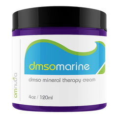 OmNutra DMSO cream jar close-up shows smooth texture for targeted relief.