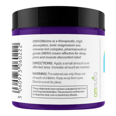 OmNutra DMSO cream label close-up highlights pharmaceutical-grade formula for daily use.