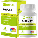 OMOGS Algae DHA softgels bottle with 600 mg DHA supports brain and eye health.