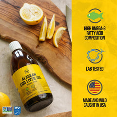 On Target Living lemon-flavored cod liver oil being poured into a glass