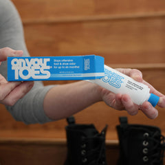 On Your Toes foot-application scene, simple three-step use for fresh feet.