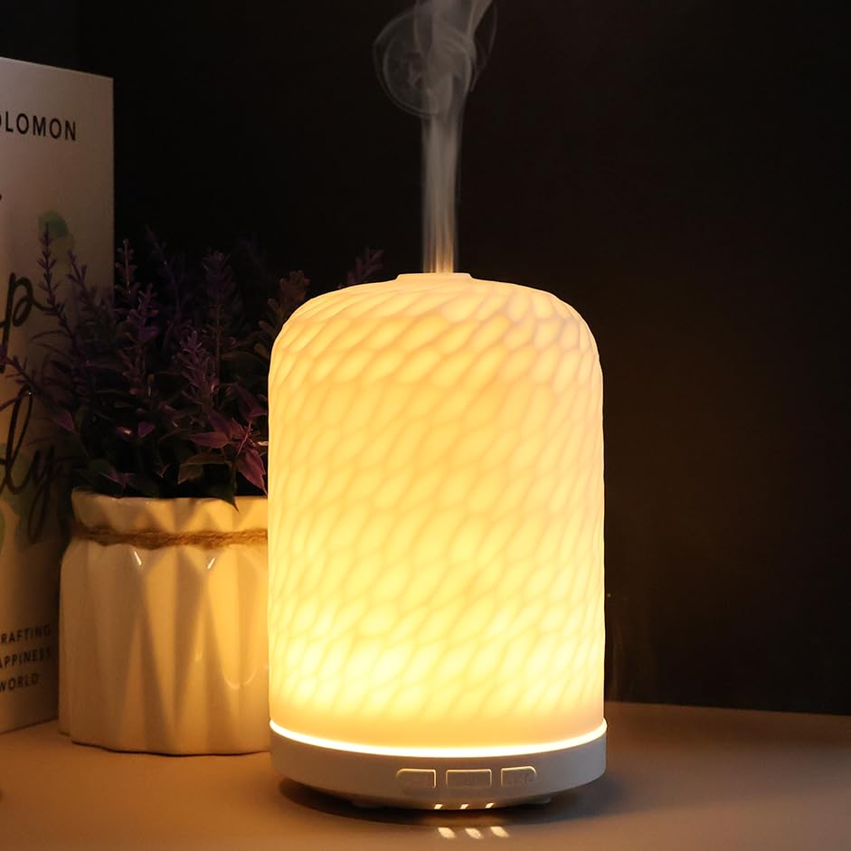 Onaboviva essential oil diffuser ceramic body front view, elegant design for living spaces.