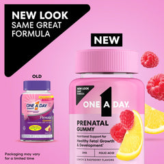 One A Day Prenatal Gummies lemon flavor closeup for gentle, tasty daily use.
