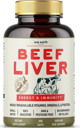 One Earth Health Beef Liver Capsules bottle for convenient daily nutrition.