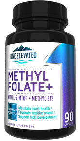 One Elevated double-strength methylfolate bottle highlighting high potency for DNA and neurotransmitter support.