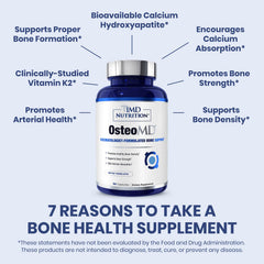 1MD Nutrition OsteoMD bottle side view with dosage guidance for bone health