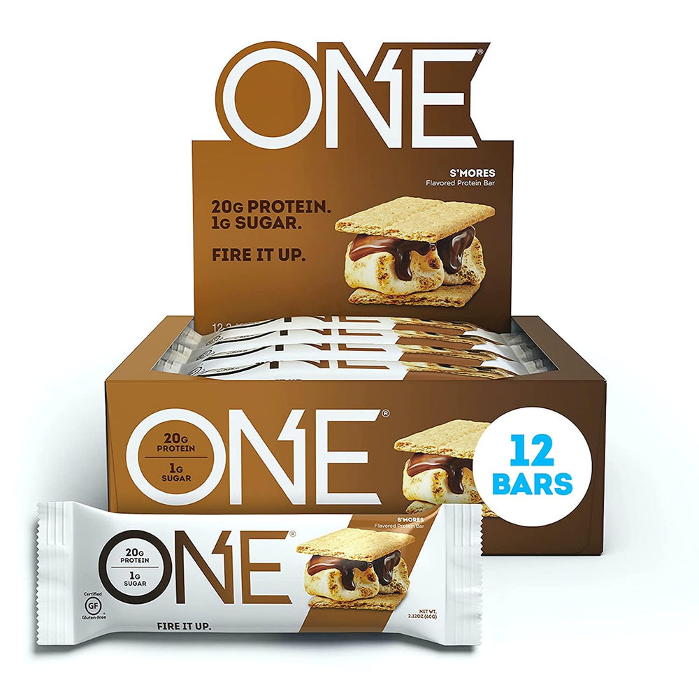 ONE S'mores protein bar packaging ready for pantry snacks.