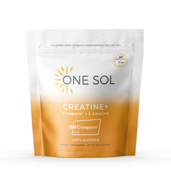 One Sol Creatine for Women unflavored bottle closeup showing clean packaging for easy supplementation.