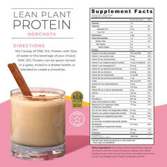 One Sol Lean Protein powder ingredients show pea and brown rice blend