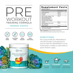 Scoop of One Sol pre-workout powder ready to mix before training.