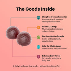 One Ummah Halal Iron Gummies bottle pour demonstrates easy dosing for daily use