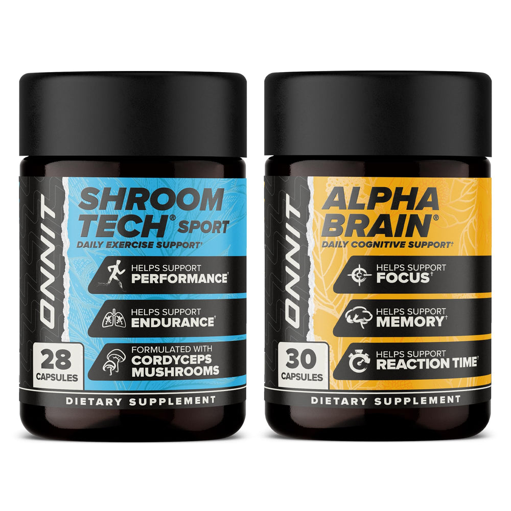 ONNIT Alpha Brain bottle with capsules for enhanced focus and a caffeine-free boost