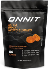 ONNIT Alpha Brain Neuro Gummies packaging front view for quick focus on the go.