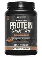 ONNIT Grass Fed Whey Isolate Chocolate Tub highlighting premium protein for muscle support