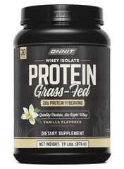 ONNIT Grass Fed Whey Isolate Vanilla tub supports protein intake and recovery.