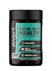 ONNIT Total Gut Health bottle showing 120 capsules for daily support.