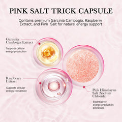 ONOTIC Pink Salt Trick capsules closeup showing blended minerals and powder ingredients.