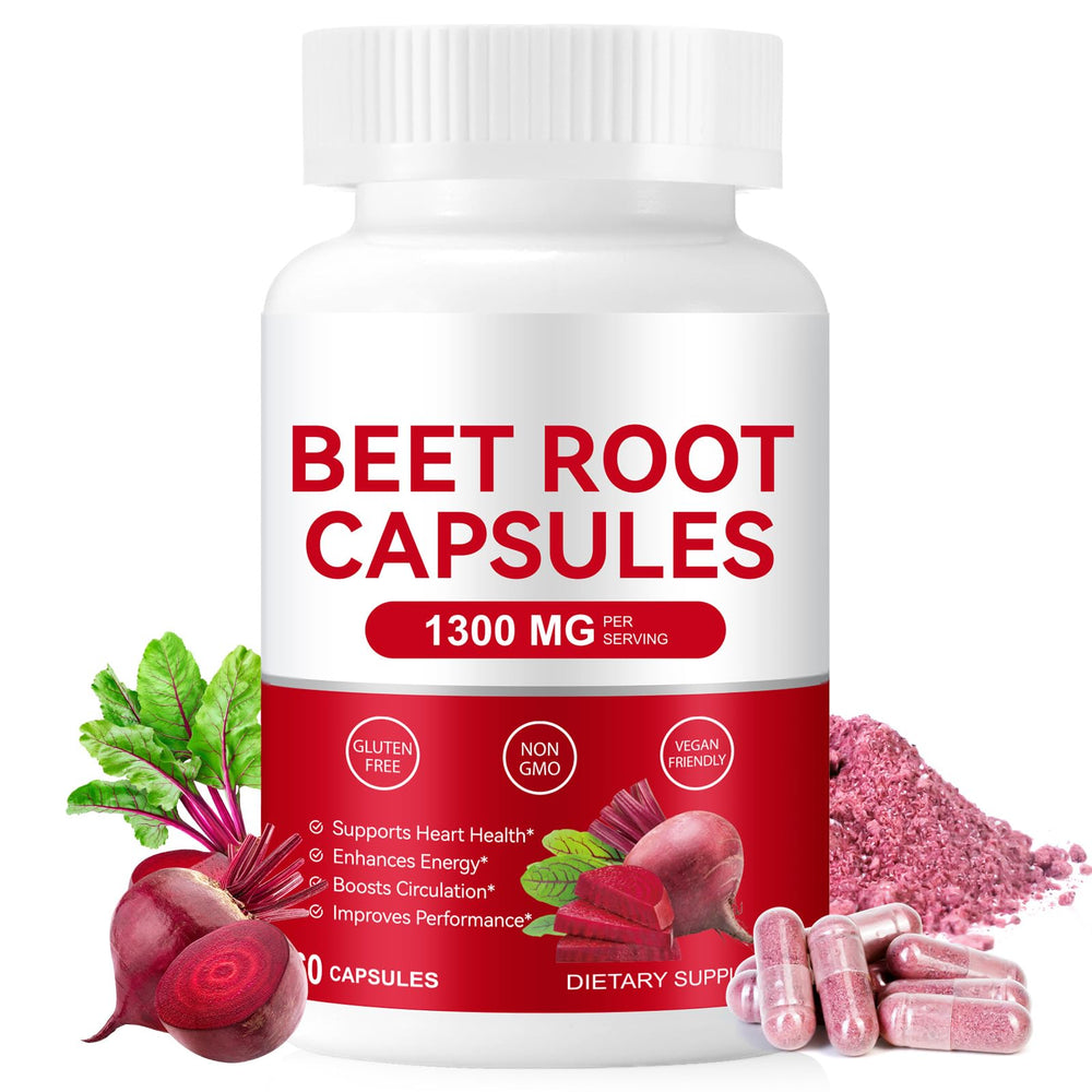 Onznoz Beet Root Capsules bottle showing 1300mg serving for energy support