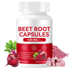 Onznoz Beet Root Capsules bottle showing 1300mg serving for energy support