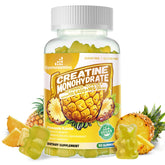 Openovomins Creatine Monohydrate Gummies bottle with pineapple flavor for daily workouts