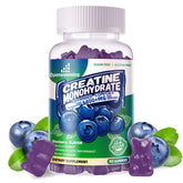 Openovomins Creatine Monohydrate Gummies bottle front with blueberry flavor for easy daily use