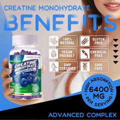 Openovomins Creatine Monohydrate Gummies label view showing non-GMO and gluten-free claims