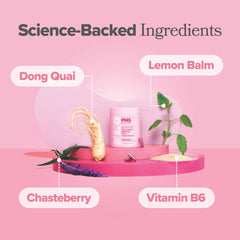 O Positiv FLO PMS Relief chasteberry ingredient detail suggesting natural support.