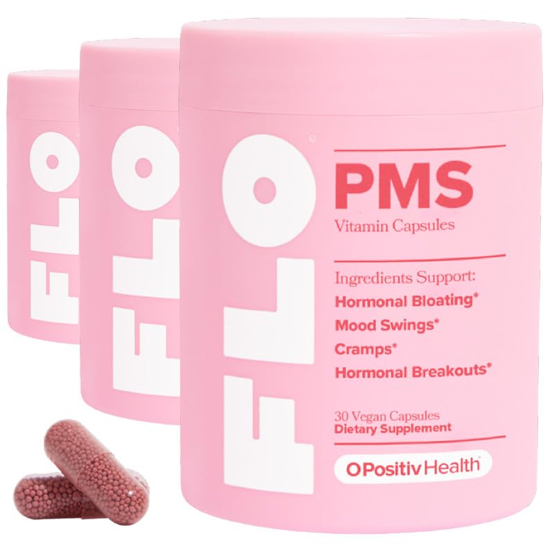 O Positiv FLO PMS Relief pack shot showing daily gummies for proactive comfort.