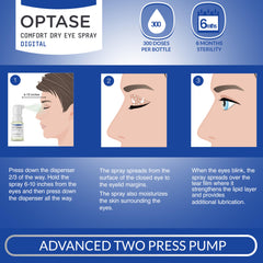 Optase Comfort Dry Eye Spray being used on the go with a compact bottle.