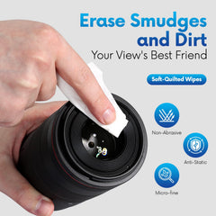 Opteel Lens Wipes safely clean camera lenses for crisp shots.