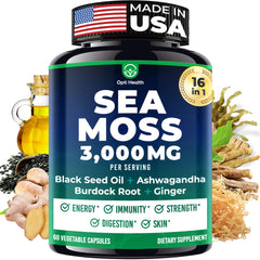 Opti Health Sea Moss Capsules bottle front for daily wellness convenience.