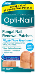 Opti-Nail patch on damaged toenail for overnight renewal and smoother appearance.