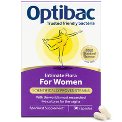 OptiBac Women's Probiotic 30 capsules in box supports daily feminine wellness
